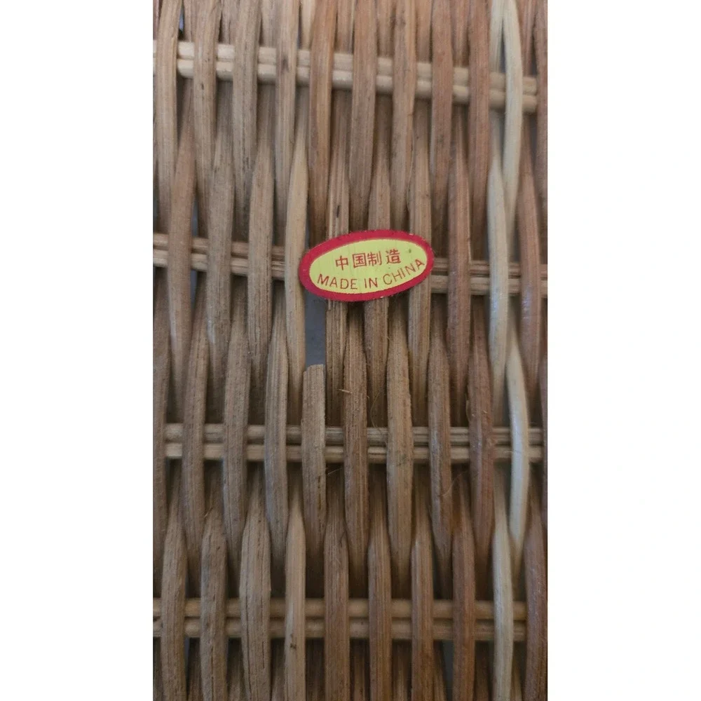 Vintage Heironimus Wicker Rattan Serving Basket Tray Green Metal Handles 16